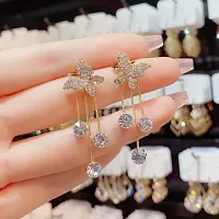 Vembley Korean Studded Tassels Butterfly Drop Earrings For Girls And Women-thumb1