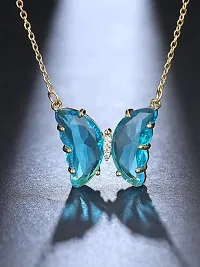 Vembley Lavish Blue Crystal Butterfly Pendant Necklace-thumb1