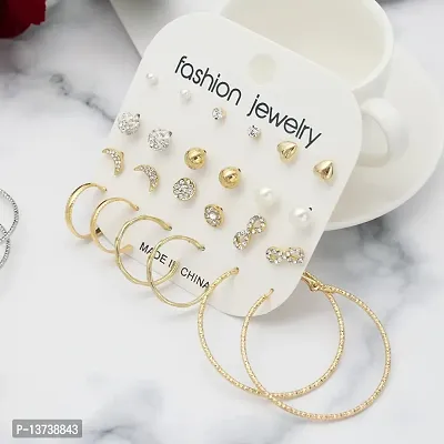 Vembley Stunning Combo of 12 pair Stud and Hoop Earrings for Women and Girls-thumb4
