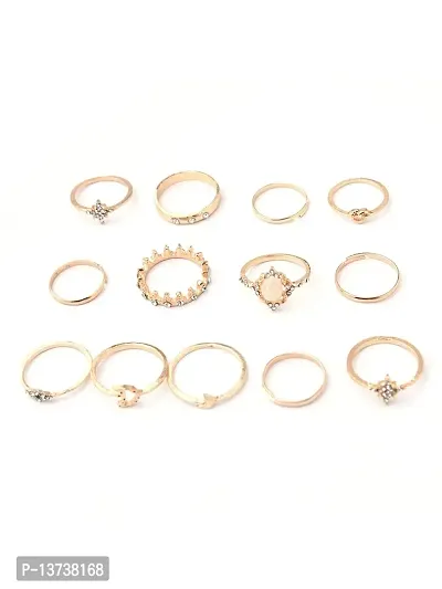 Vembley Gold Plated 12 Piece Multi Designs Ring Set For Women and Girls.