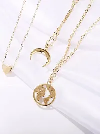Vembley Gorgeous Gold Plated Triple Layered Heart Moon and Earth Pendant Necklace For Women And Girls-thumb2