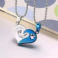Vembley 2 Pcs Silver-Blue His And Hers I Love You Heart-shape Couple Necklace-thumb1