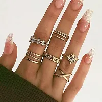Gold Plated 8 Piece White Crystal Good Luck Twist Cross Chain Ring Set For Women and Girls.-thumb1