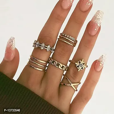 Gold Plated 8 Piece White Crystal Good Luck Twist Cross Chain Ring Set For Women and Girls.-thumb2