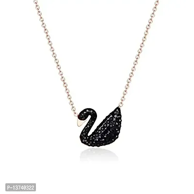 Vembley Gorgeous Rose Gold Plated Black Swan Pendant Necklace for Women and Girls