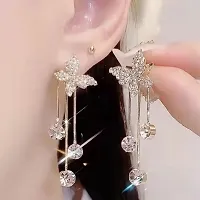 Vembley Korean Studded Tassels Butterfly Drop Earrings For Girls And Women-thumb2