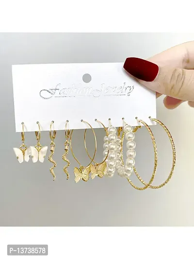 Vembley Combo of 21 Pair Pretty Gold Plated Pearl Stone Studs and Hoop Earrings For Women and Girls-thumb3
