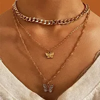 Vembley Gorgeous Gold Plated Triple Layered Butterfly Pendant Necklace for Women and Girls-thumb1