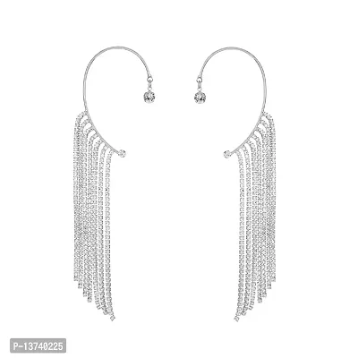 Vembley Korean Silver Tassel Ear Cuff No Piercing Earrings for Women And Girls 2 Pcs/Set