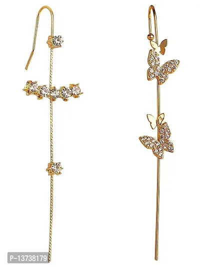 Vembley Pack Of 2 Gold Plated Stylish Zircon Studded Butterfly and Zircon Studded Ear Cuff for Women  Girls