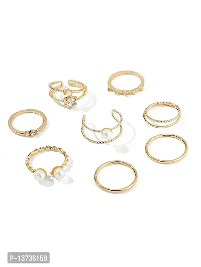 Vembley Gold Plated 8 Piece Western Ring Set For Women and Girls.