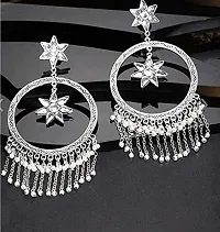 Vembley Oxidised Silver Moon Star Chandelier Chandbali Large Long Traditional Earring For Women and Girls-thumb3