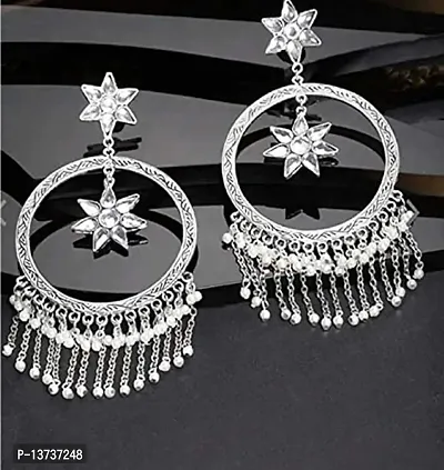 Vembley Oxidised Silver Moon Star Chandelier Chandbali Large Long Traditional Earring For Women and Girls-thumb4