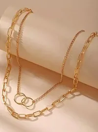 Vembley Pretty Gold Plated Double Layered Chunky Chain Link and Double Circle Ring Pendant Necklace For Women and Girls-thumb1