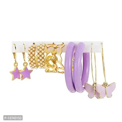 Vembley Combo of 5 Pair Purple Butterfly Star Heart Hoop Earrings For Women And Girls
