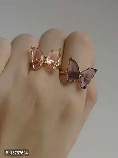 Vembley Charming Gold Plated Purple Crystal Butterfly Ring for Women and Girls-thumb5