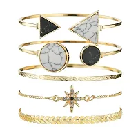 Vembley Combo of 5 Crystal Golden Geometric Star Bracelets For Women And Girls-thumb1