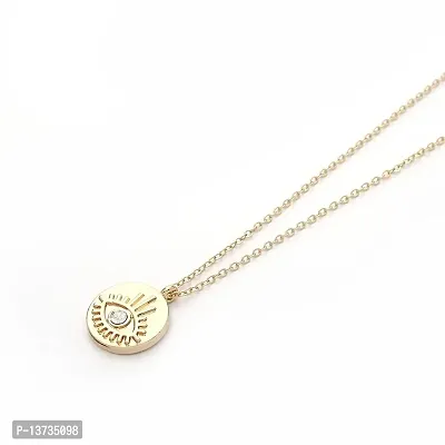 Vembley Gorgeous Gold Plated Round Evil Eye Pendant Necklace for Women and Girls-thumb2