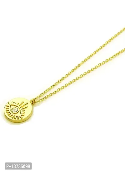 Vembley Gorgeous Gold Plated Round Evil Eye Pendant Necklace for Women and Girls-thumb0