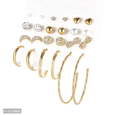 Vembley Stunning Combo of 12 pair Stud and Hoop Earrings for Women and Girls-thumb2