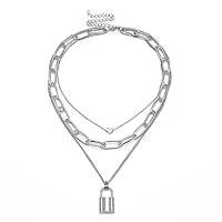 Vembley Gorgeous Silver Triple Layered Heart and Lock Pendant Necklace for Women and Girl-thumb4