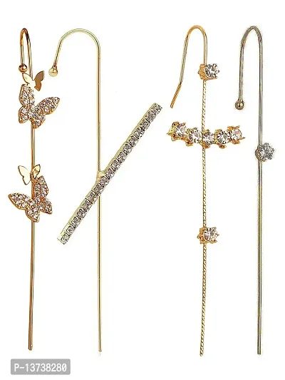 Vembley Pack Of 4 Gold Plated Stylish Zircon Studded Cross and Zircon Studded Ear Cuff for Women  Girls