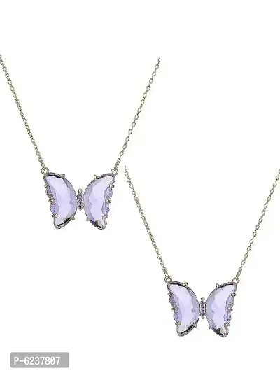 Lovely Gold Plated Purple Crystal Butterfly Pendant Necklace For Women And Girls-2 Pieces-thumb0