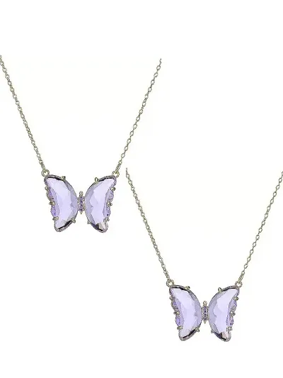 Lovely Alloy Crystal Butterfly Pendant Necklaces -2 Pieces