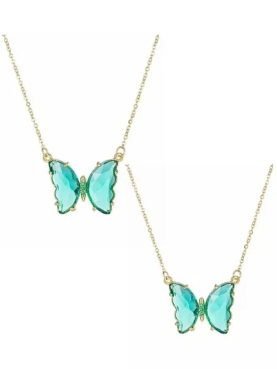 Stunning Crystal Alloy Butterfly Pendant Necklaces-2 Pieces