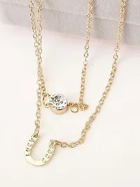 Charming Gold Plated Double Layered Studded U Alphabet Pendant Necklace-thumb1