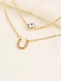 Charming Gold Plated Double Layered Studded U Alphabet Pendant Necklace-thumb2