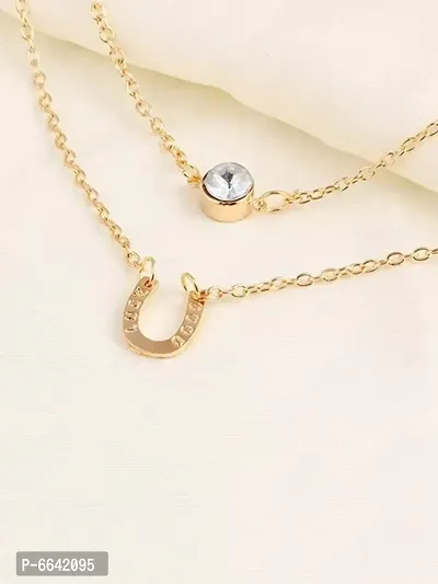 Charming Gold Plated Double Layered Studded U Alphabet Pendant Necklace-thumb3