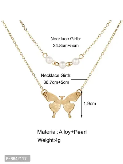 Lovely Gold Plated Double Layered Pearls And Butterfly Pendant Necklace-thumb3