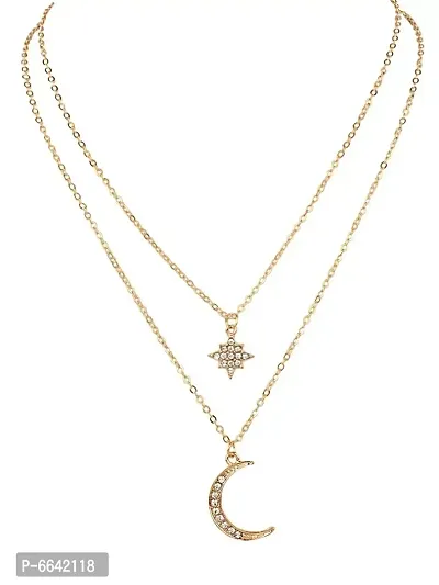 Stunning Gold Plated Double Layered Star And Moon Pendant Necklace-thumb0