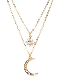 Stunning Gold Plated Double Layered Star And Moon Pendant Necklace-thumb1