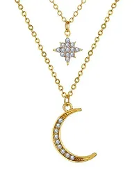 Stunning Gold Plated Double Layered Star And Moon Pendant Necklace-thumb2