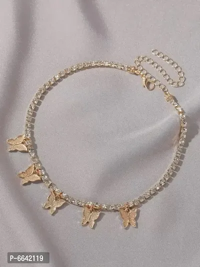 Gorgeous Gold Plated Diamond Studded Butterfly Choker Necklace-thumb3