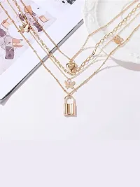 Charming Gold Plated Multi Layered Heart And Butterfly Necklace-thumb2