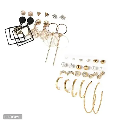 Gorgeous Combo of 18 pair Stud and Hoop Earrings for Women and Girls