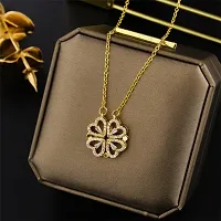 Gorgeous Gold Plated Two In One Magnetic Hearts Clover Pendant Necklace For Women And Girls-thumb4