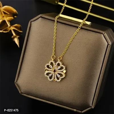 Gorgeous Gold Plated Two In One Magnetic Hearts Clover Pendant Necklace For Women And Girls-thumb5