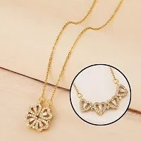Gorgeous Gold Plated Two In One Magnetic Hearts Clover Pendant Necklace For Women And Girls-thumb3