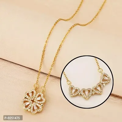 Gorgeous Gold Plated Two In One Magnetic Hearts Clover Pendant Necklace For Women And Girls-thumb4