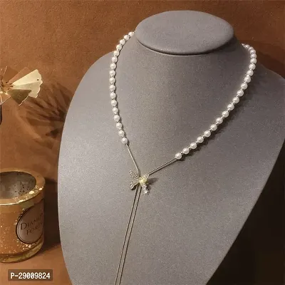 Golden Butterfly Chain Pearl Tassel Pendent Necklace For Women And Girls-thumb4