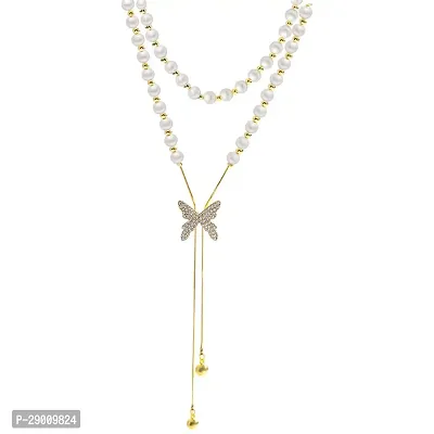 Golden Butterfly Chain Pearl Tassel Pendent Necklace For Women And Girls-thumb2