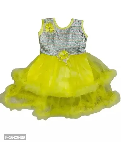 Fabulous Multicoloured Net Self Pattern Frocks For Girls-thumb0