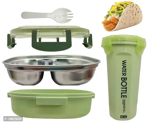 FunBlast Lunch Box for Kids - Stainless Steel Lunch Box with Water Bottle, Tiffin Box for Kids, Bento Lunch Box with compartments & Fork ? 500 ML (Not Leak-Proof - for Dry Foods Only) (Green)-thumb0