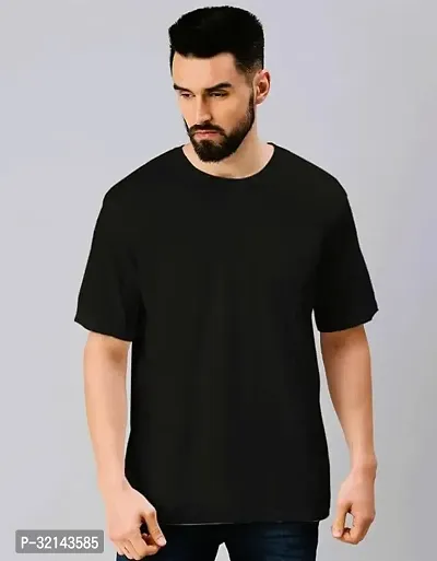 Stylish Black Polyester Solid Tees for Men-thumb0