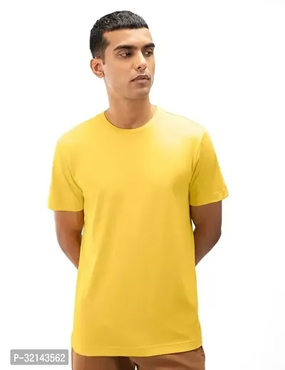 Stylish Yellow Polyester Solid Tees for Men-thumb0