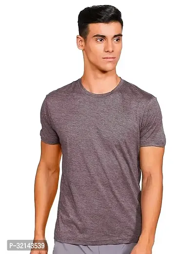 Stylish Grey Polyester Solid Tees for Men-thumb0